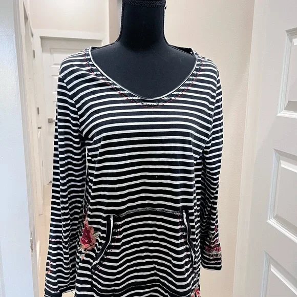 Johnny Was Striped Floral Embroidered Top - Picture 8 of 11